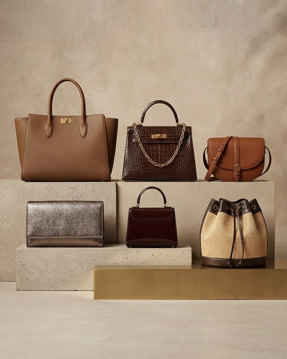 A considered edit of leather bags in tan, chocolate and raffia